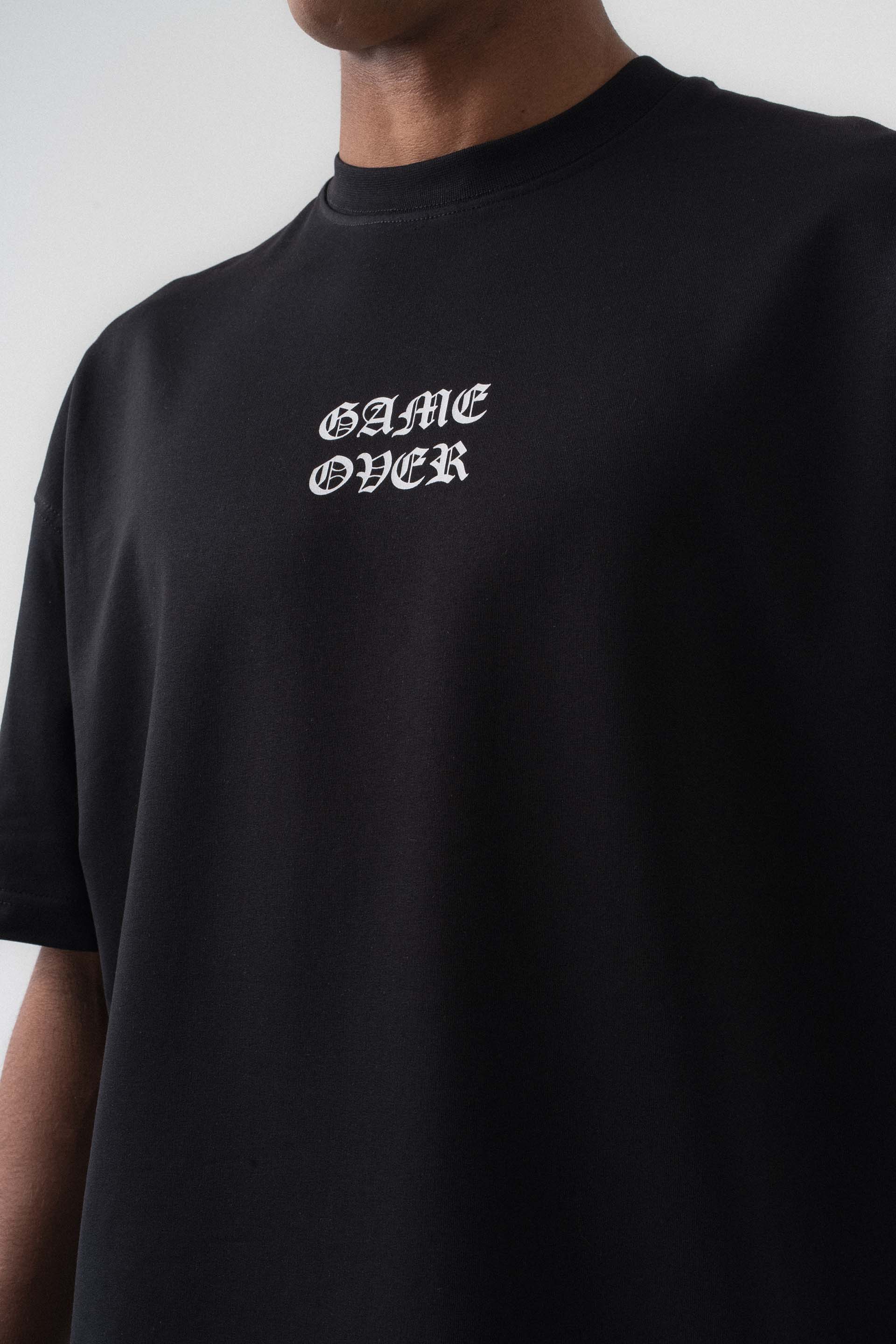 Game Over Siyah Oversize Baskılı T-Shirt