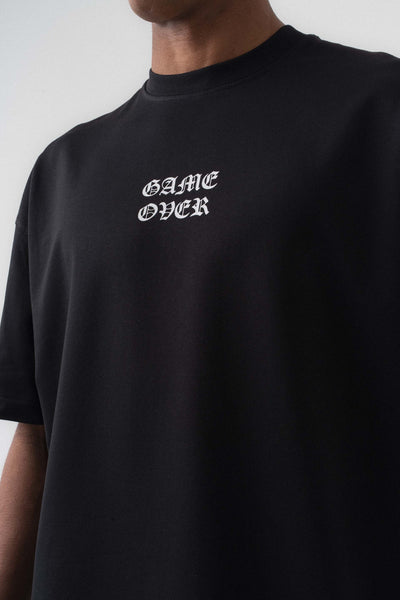 Game Over Siyah Oversize Baskılı T-Shirt