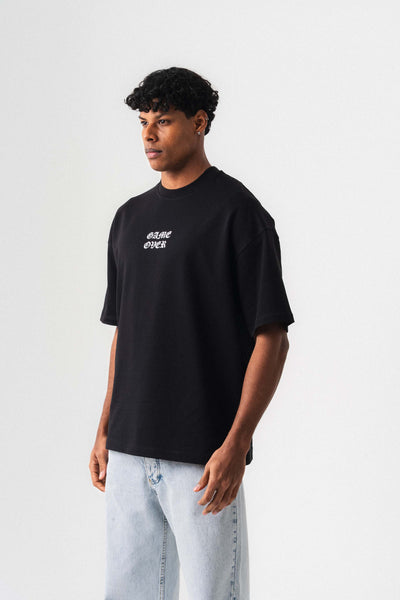 Game Over Siyah Oversize Baskılı T-Shirt