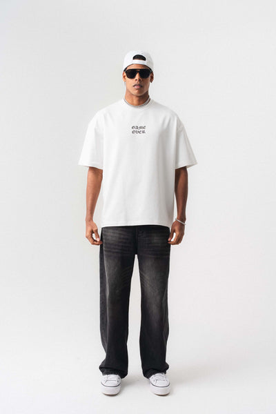 Game Over Beyaz Oversize Baskılı T-Shirt