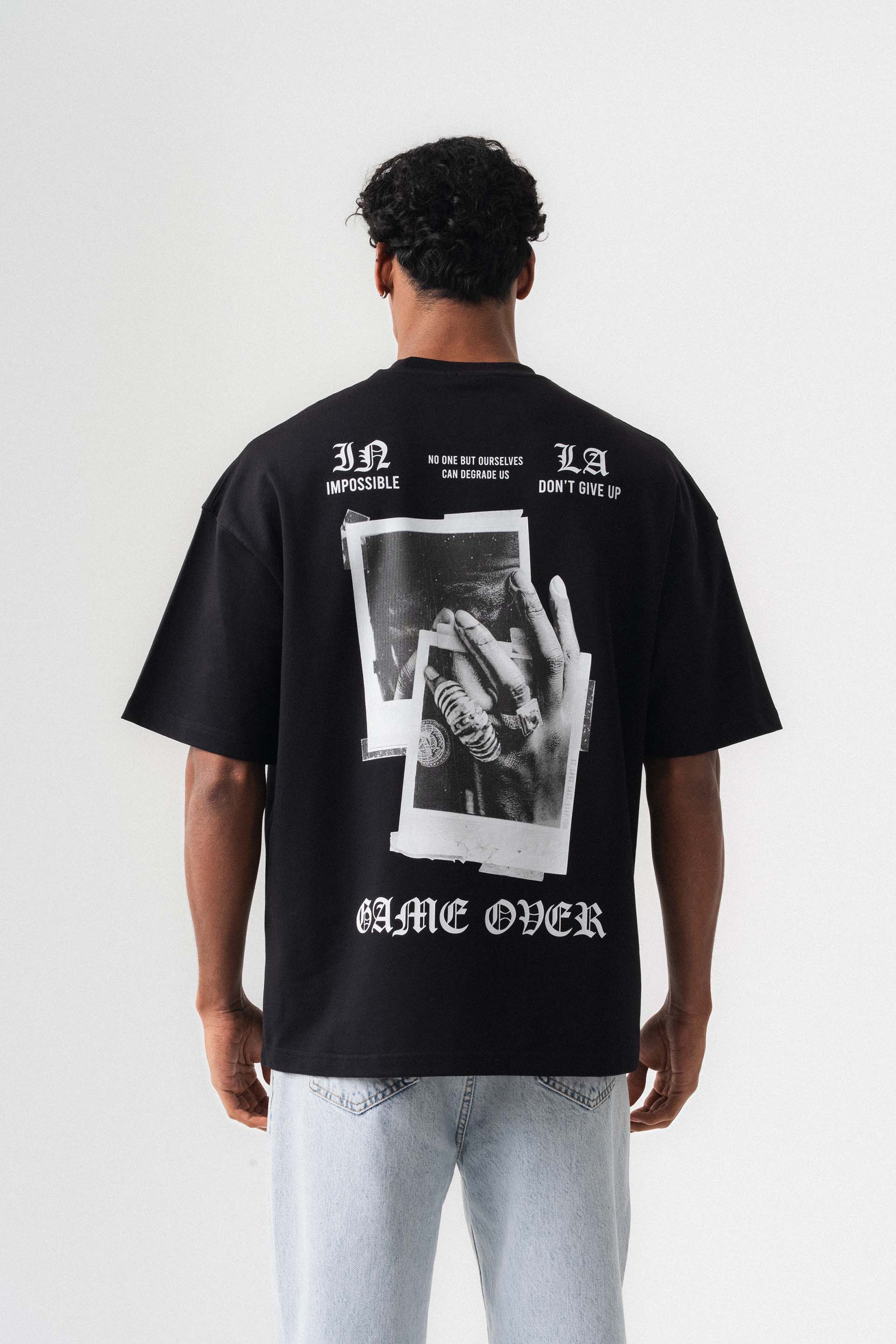Game Over Siyah Oversize Baskılı T-Shirt