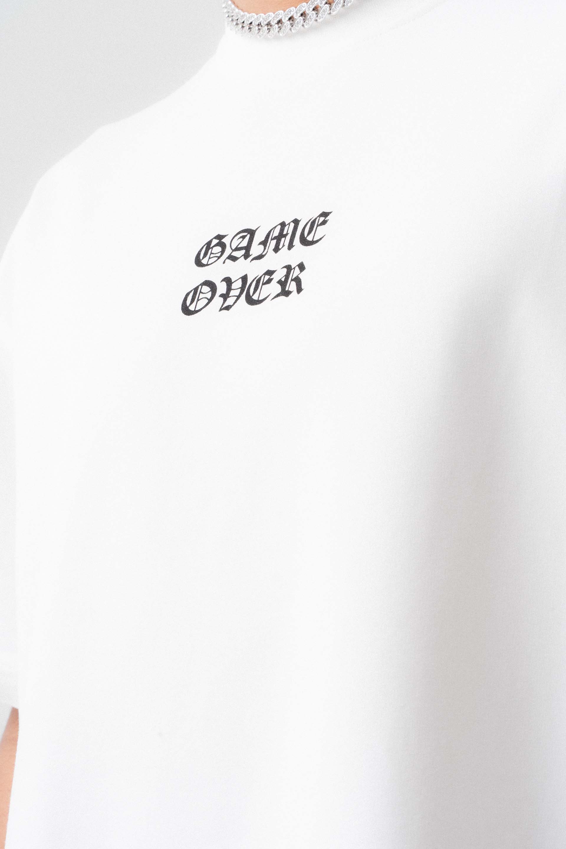 Game Over Beyaz Oversize Baskılı T-Shirt