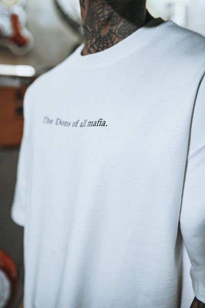 GodFather Mafya Baskılı Oversize Beyaz T-Shirt