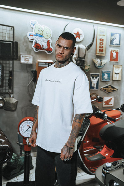 GodFather Mafya Baskılı Oversize Beyaz T-Shirt