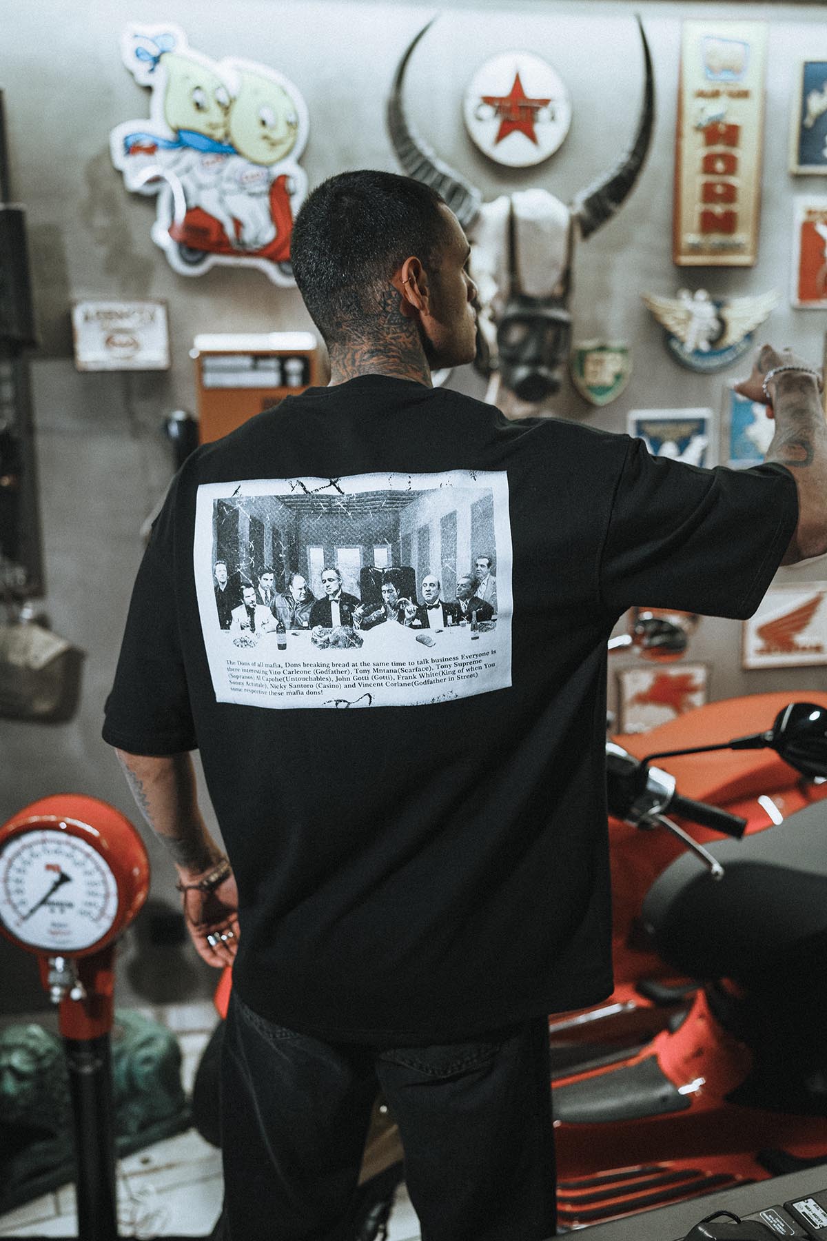 GodFather Mafya Baskılı Oversize Siyah T-Shirt