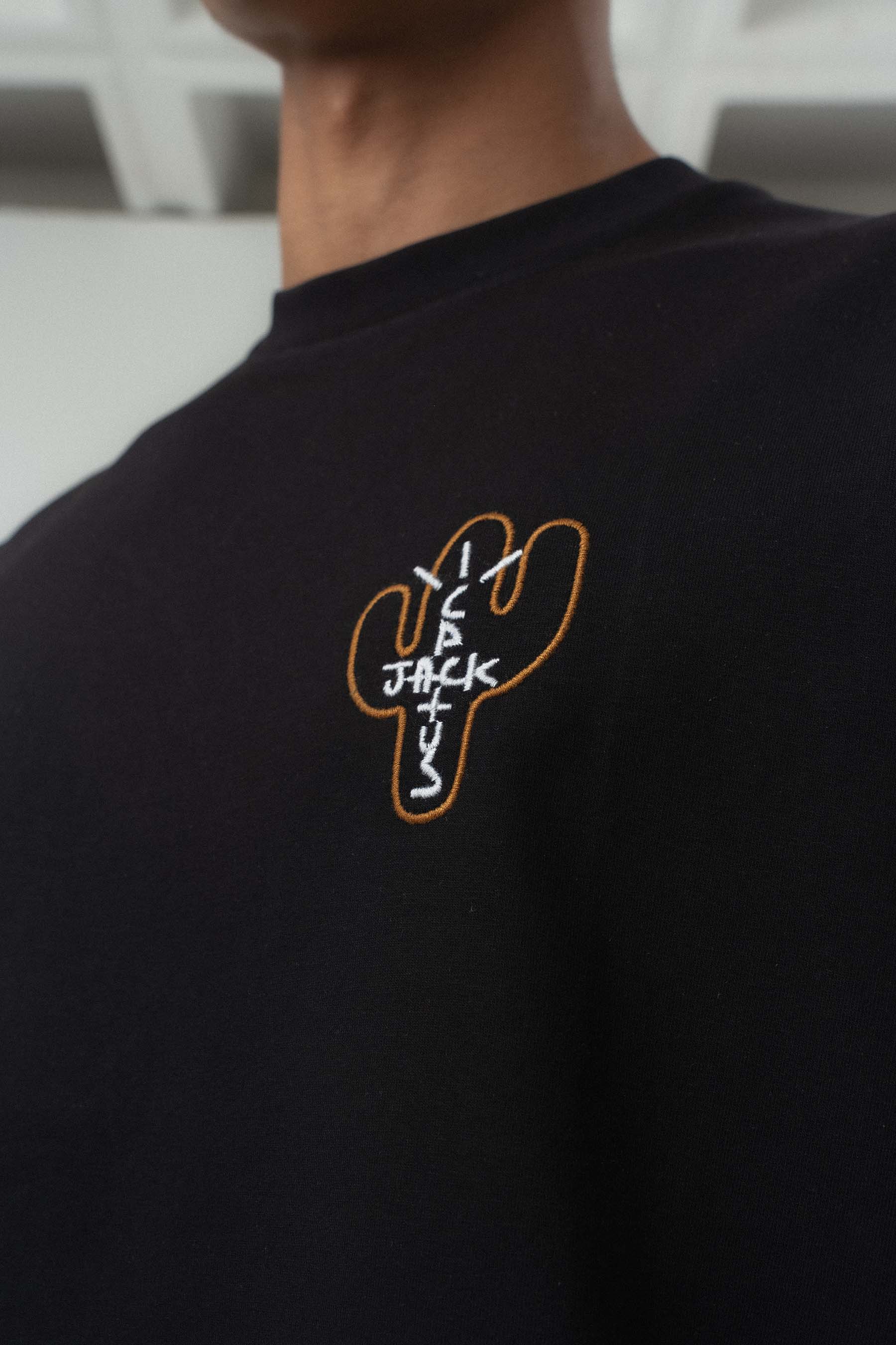 Jack Cactus Nakış Detaylı Siyah Oversize Baskılı T-Shirt