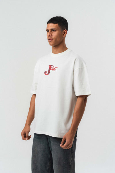Joker Kabartmalı Beyaz Oversize Baskılı T-Shirt
