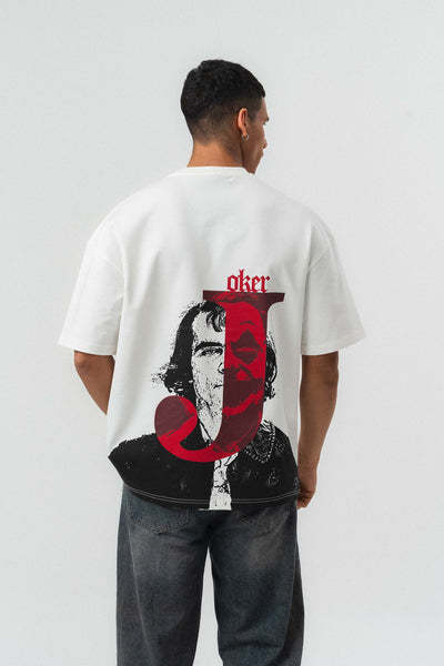Joker Kabartmalı Beyaz Oversize Baskılı T-Shirt