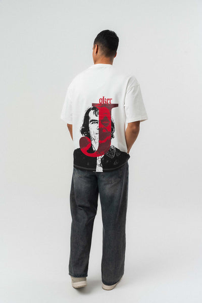 Joker Kabartmalı Beyaz Oversize Baskılı T-Shirt