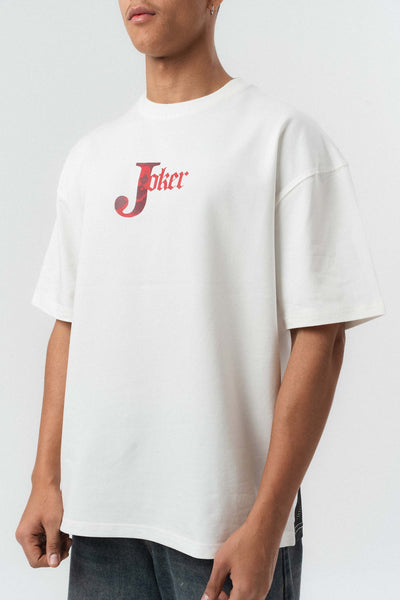 Joker Kabartmalı Beyaz Oversize Baskılı T-Shirt
