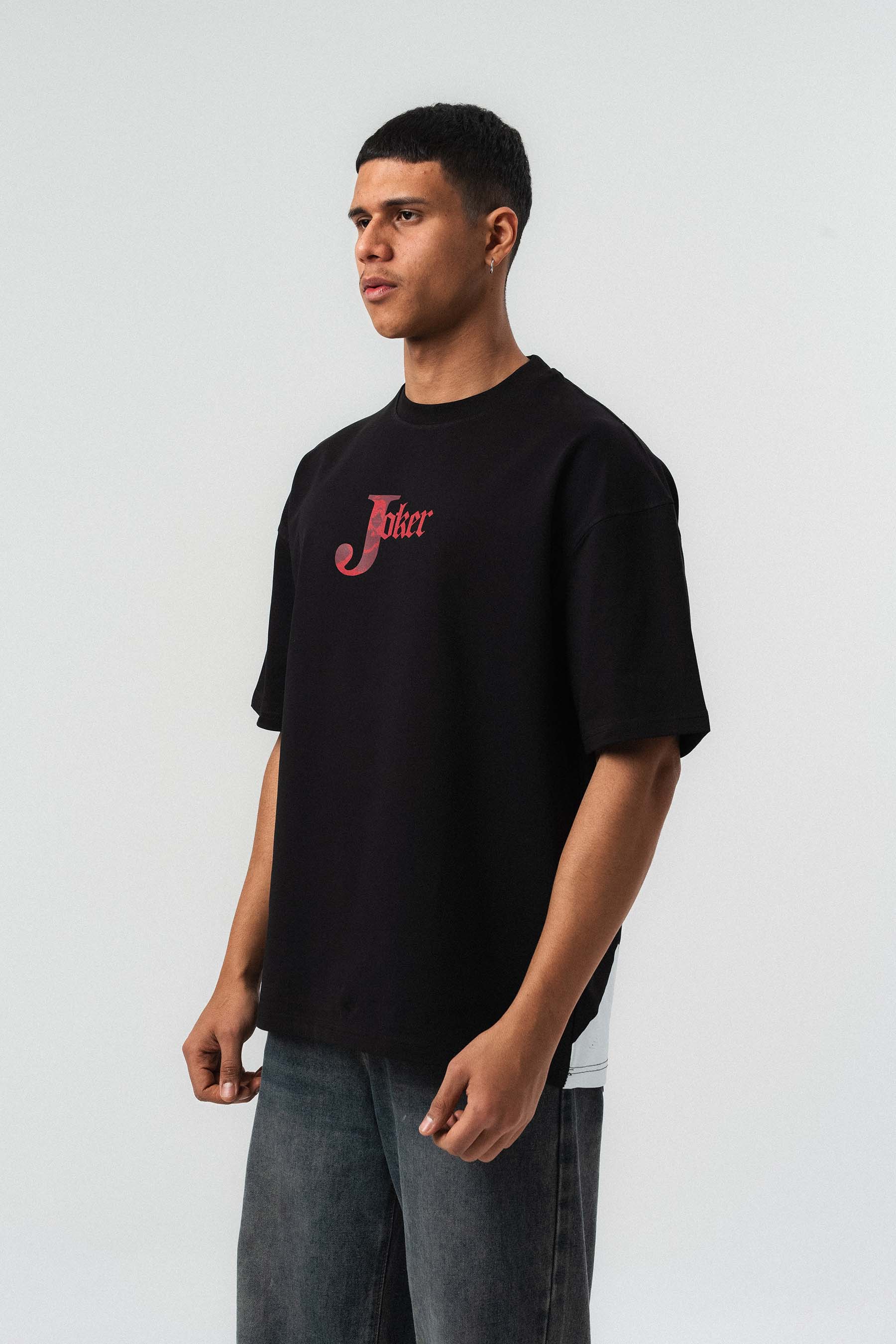 Joker Kabartmalı Siyah Oversize Baskılı T-Shirt