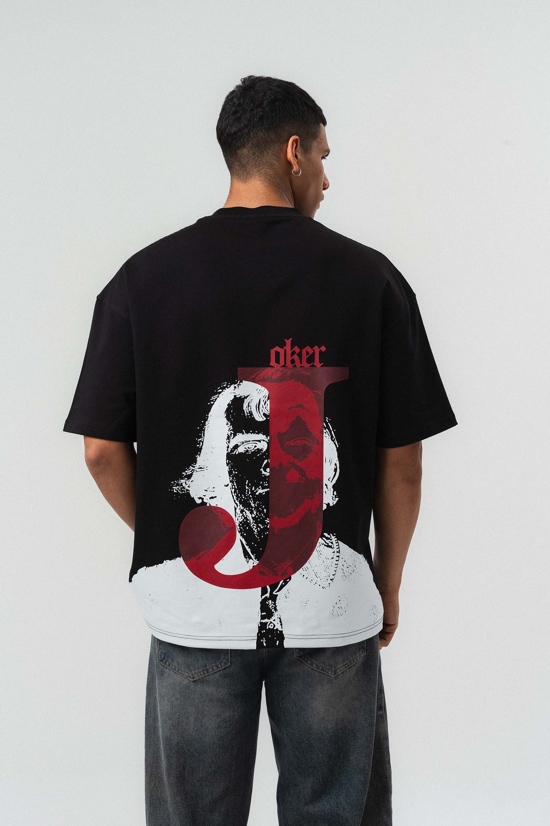 Joker Kabartmalı Siyah Oversize Baskılı T-Shirt