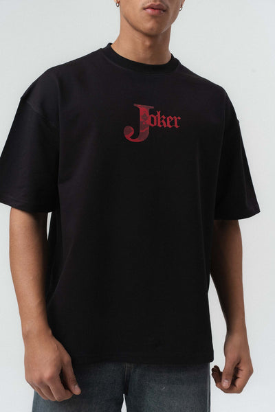 Joker Kabartmalı Siyah Oversize Baskılı T-Shirt