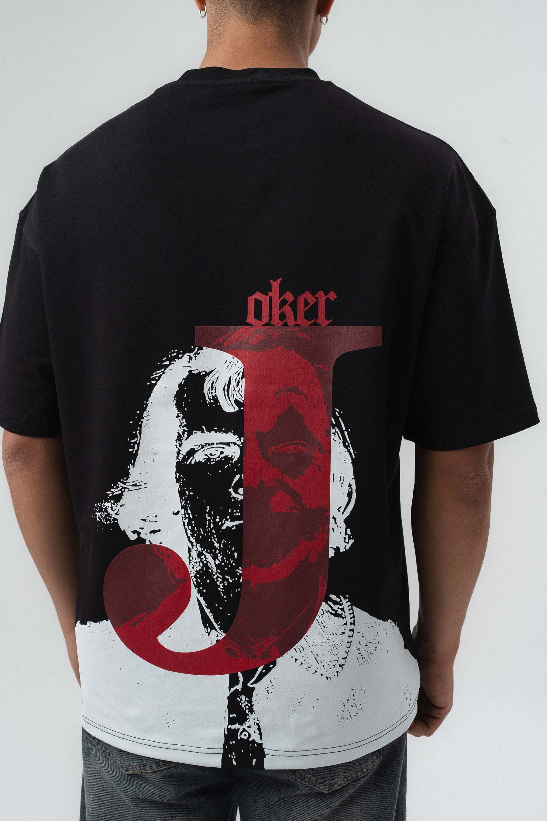 Joker Kabartmalı Siyah Oversize Baskılı T-Shirt