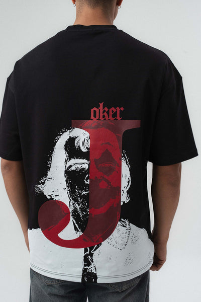 Joker Kabartmalı Siyah Oversize Baskılı T-Shirt
