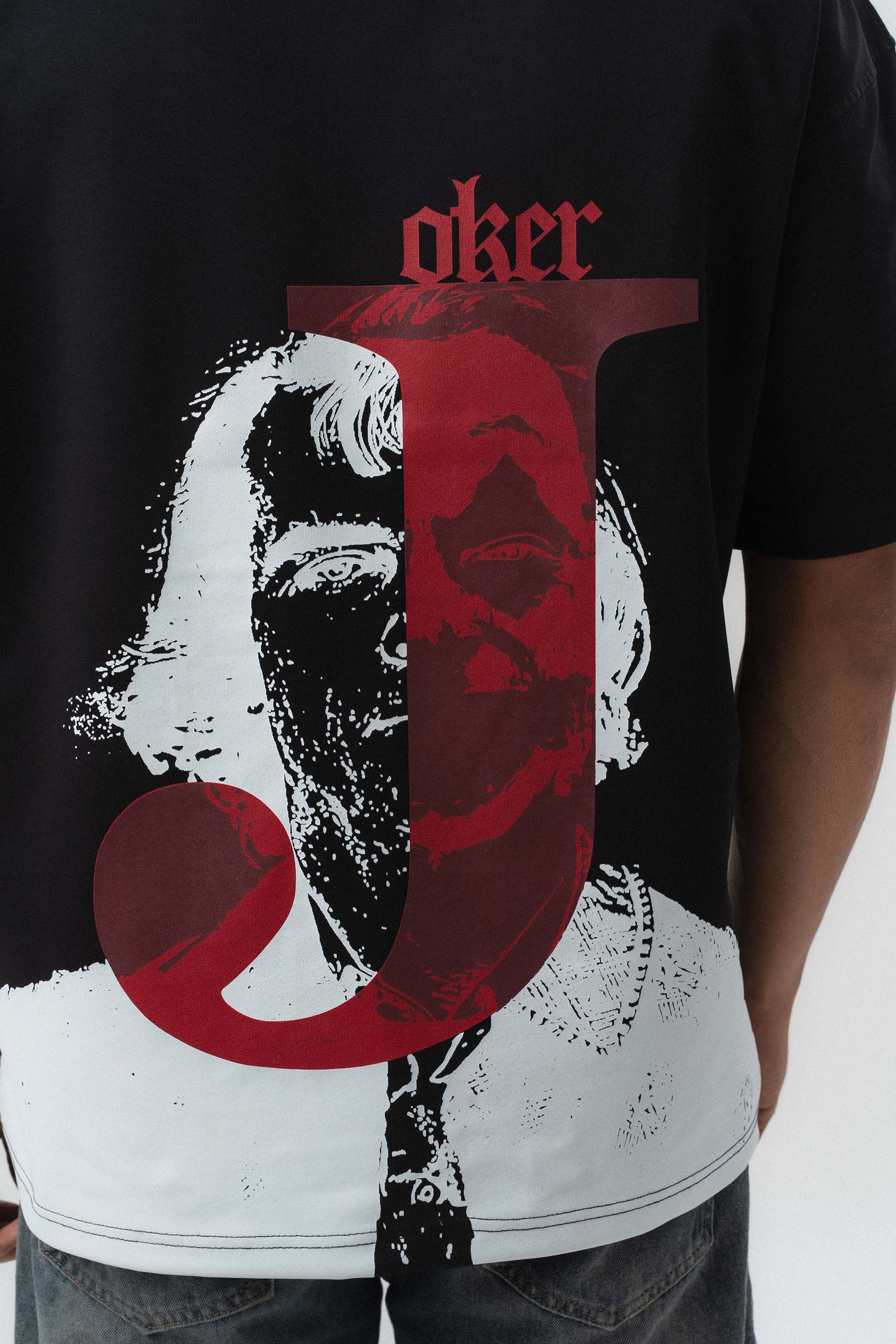 Joker Kabartmalı Siyah Oversize Baskılı T-Shirt