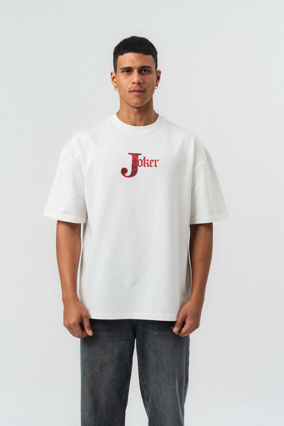 Joker Kabartmalı Beyaz Oversize Baskılı T-Shirt