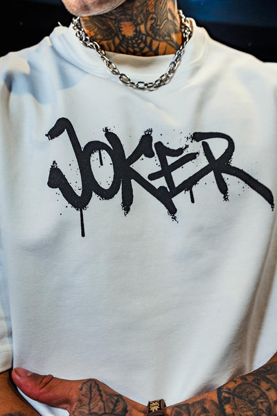 Joker Mor Ceketli Patch Baskı Oversize Beyaz Tshirt