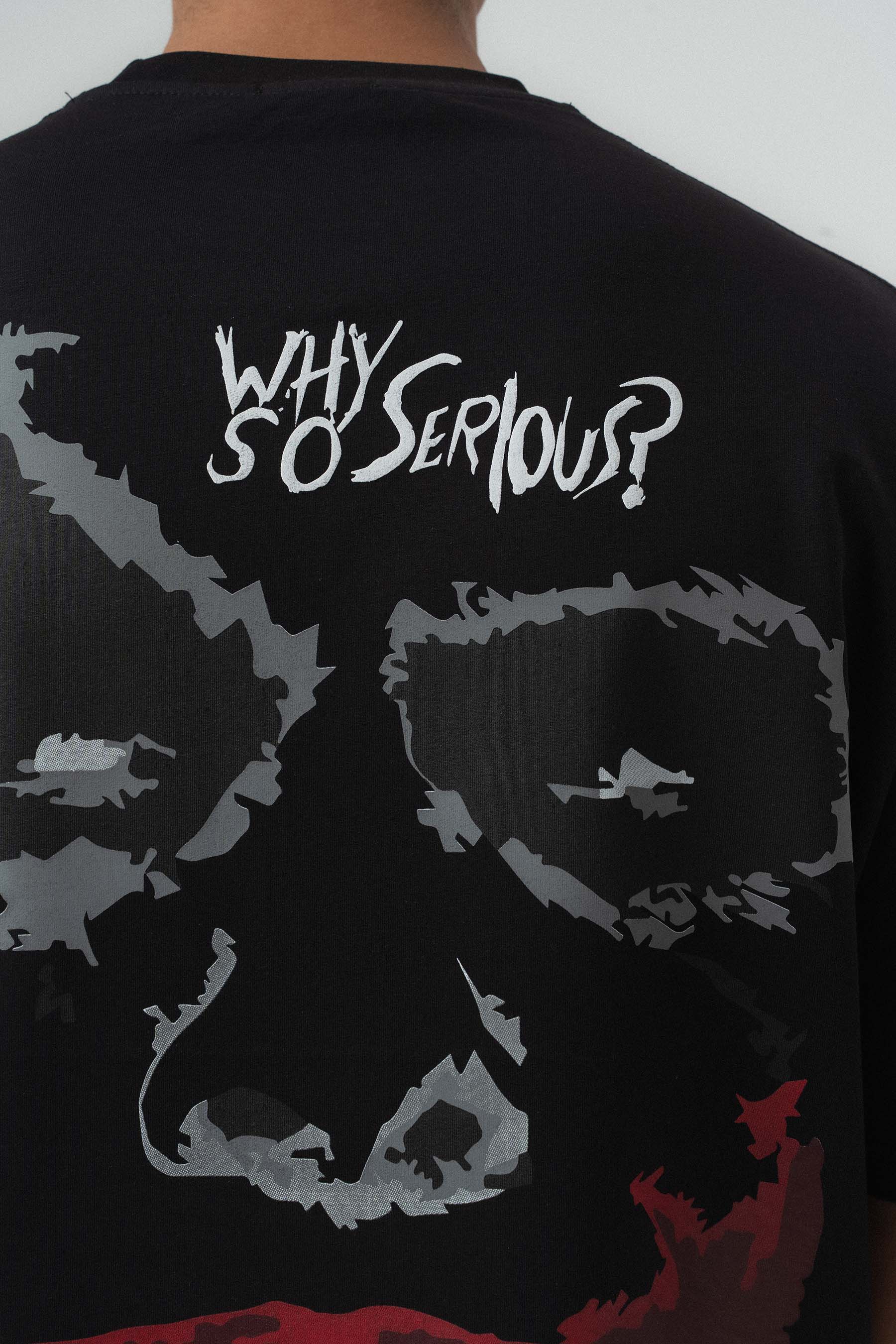 Why So Serious Nakışlı Siyah Oversize Baskılı T-Shirt