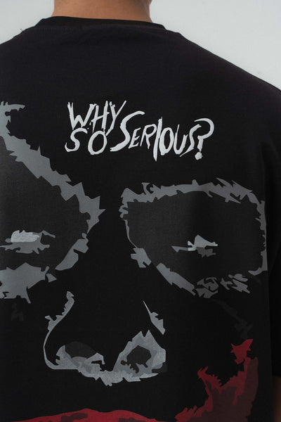 Why So Serious Nakışlı Siyah Oversize Baskılı T-Shirt