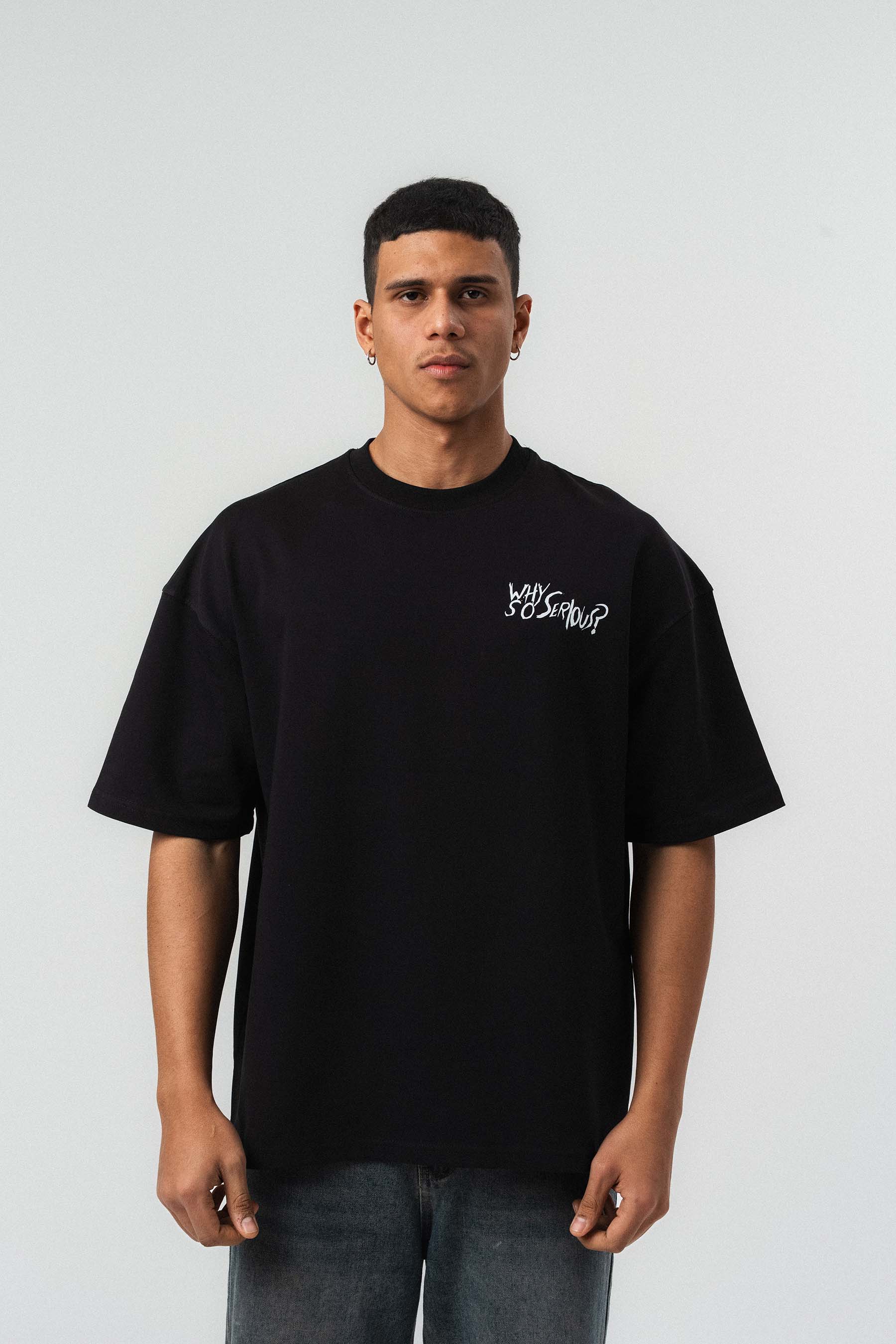 Why So Serious Nakışlı Siyah Oversize Baskılı T-Shirt