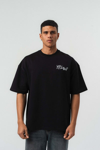 Why So Serious Nakışlı Siyah Oversize Baskılı T-Shirt