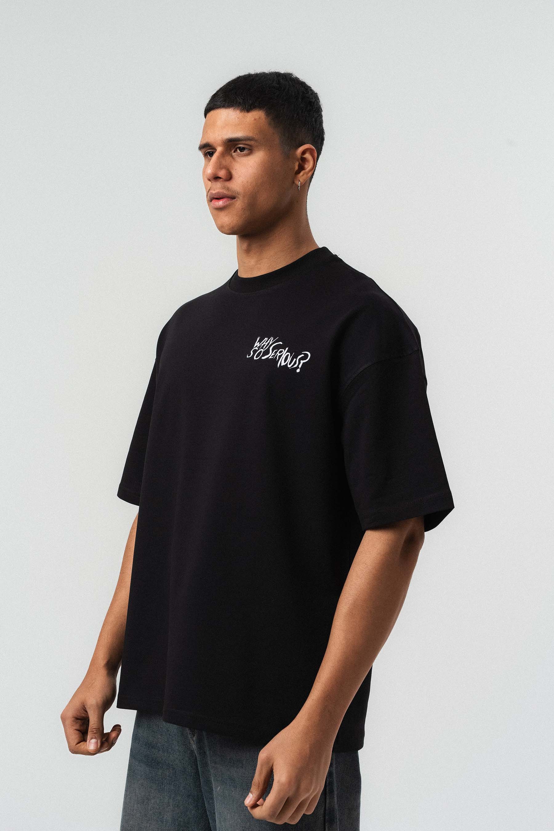 Why So Serious Nakışlı Siyah Oversize Baskılı T-Shirt