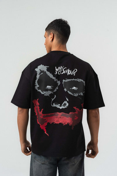 Why So Serious Nakışlı Siyah Oversize Baskılı T-Shirt