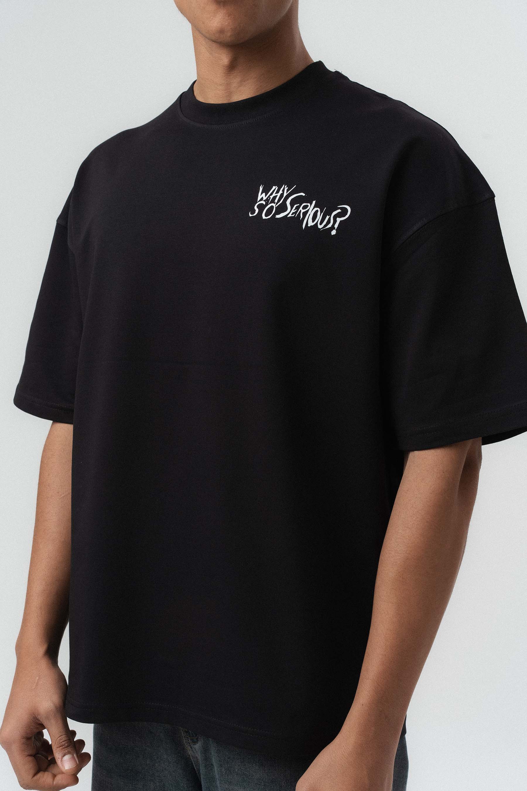 Why So Serious Nakışlı Siyah Oversize Baskılı T-Shirt