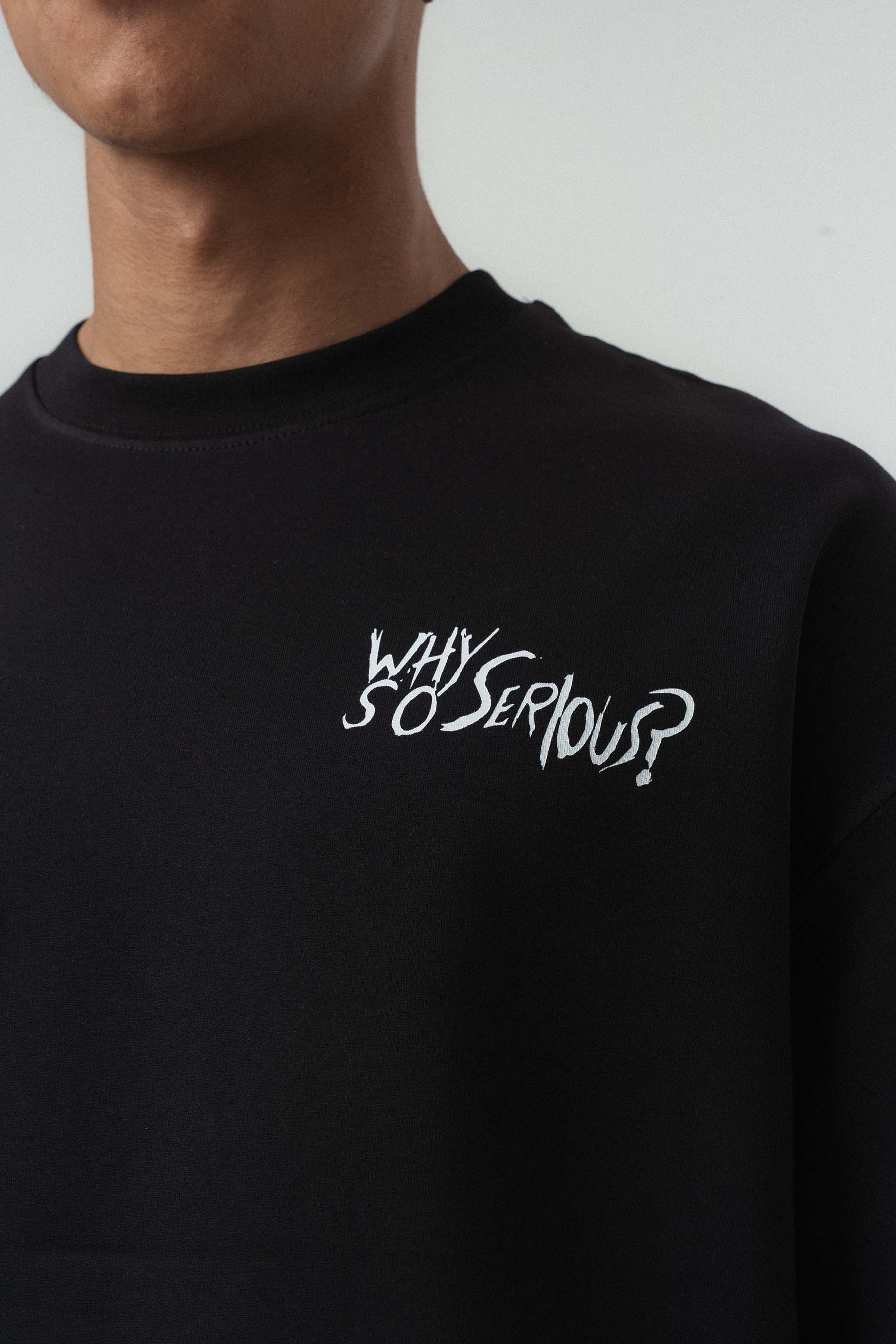 Why So Serious Nakışlı Siyah Oversize Baskılı T-Shirt