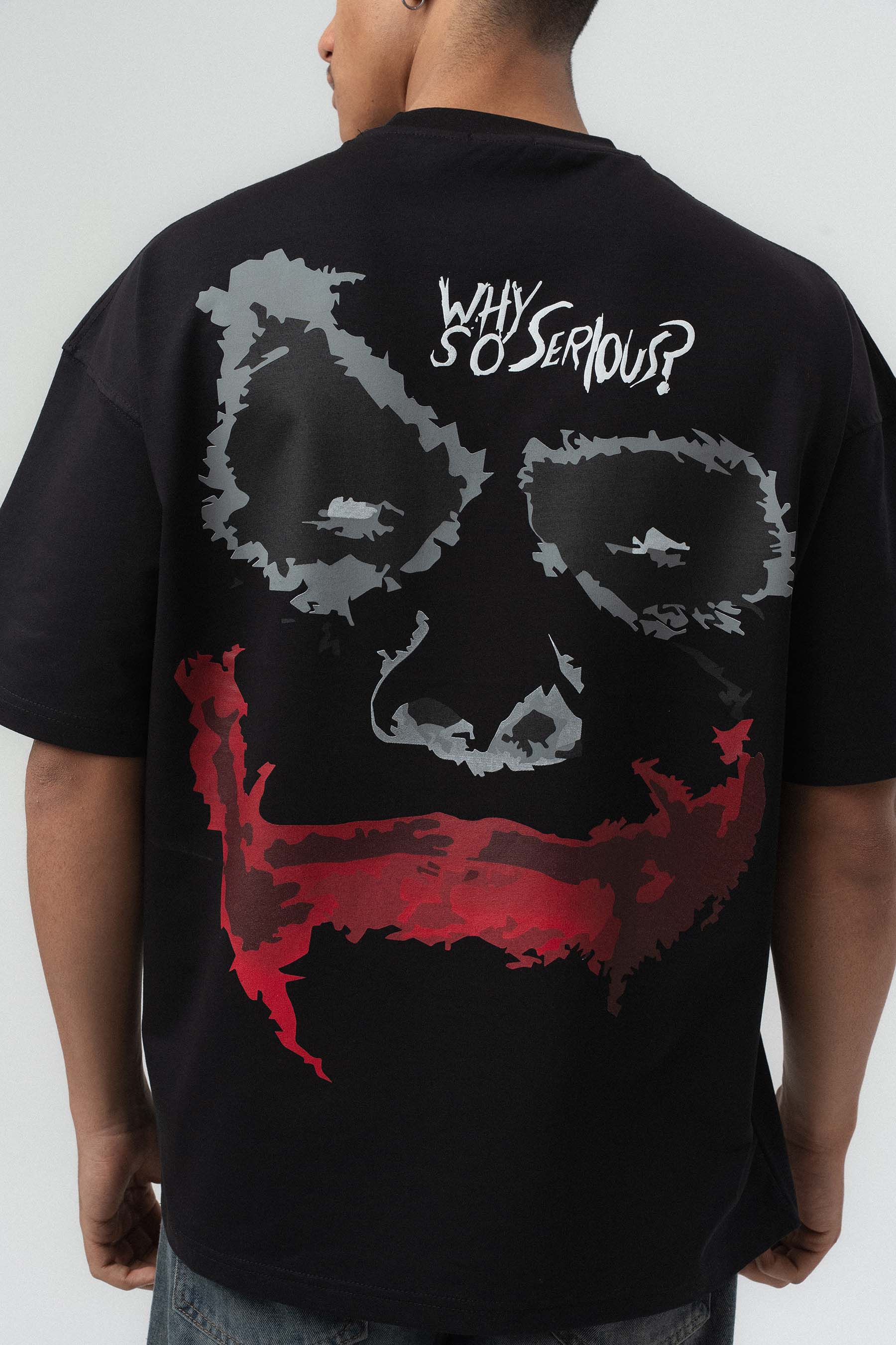Why So Serious Nakışlı Siyah Oversize Baskılı T-Shirt