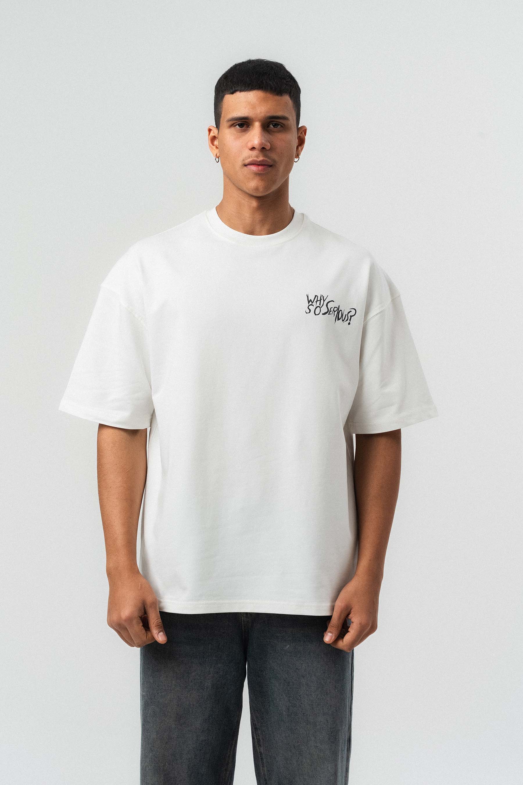 Why So Serious Nakışlı Beyaz Oversize Baskılı T-Shirt