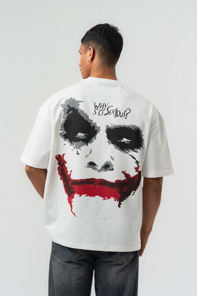 Why So Serious Nakışlı Beyaz Oversize Baskılı T-Shirt