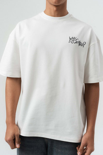 Why So Serious Nakışlı Beyaz Oversize Baskılı T-Shirt