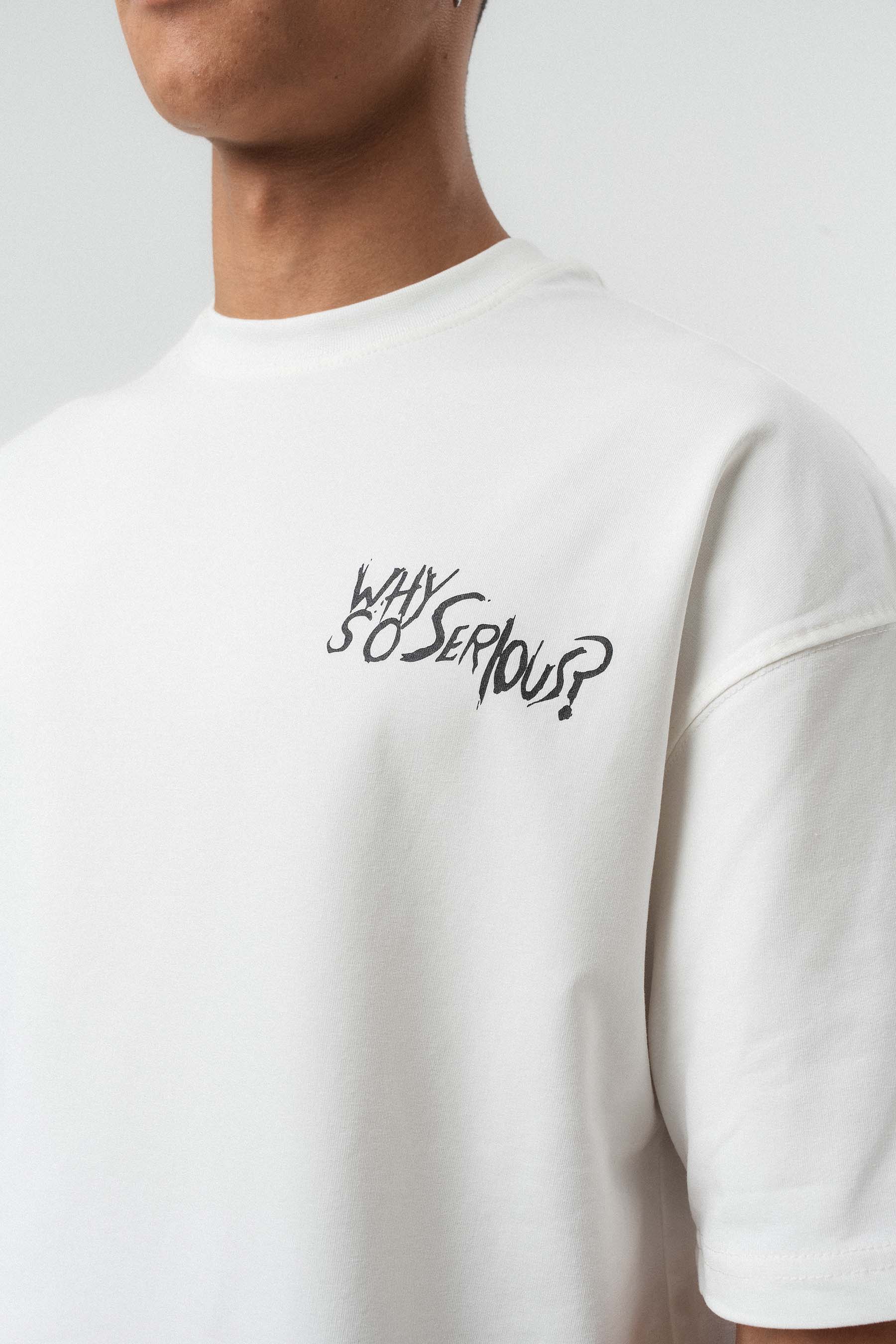 Why So Serious Nakışlı Beyaz Oversize Baskılı T-Shirt