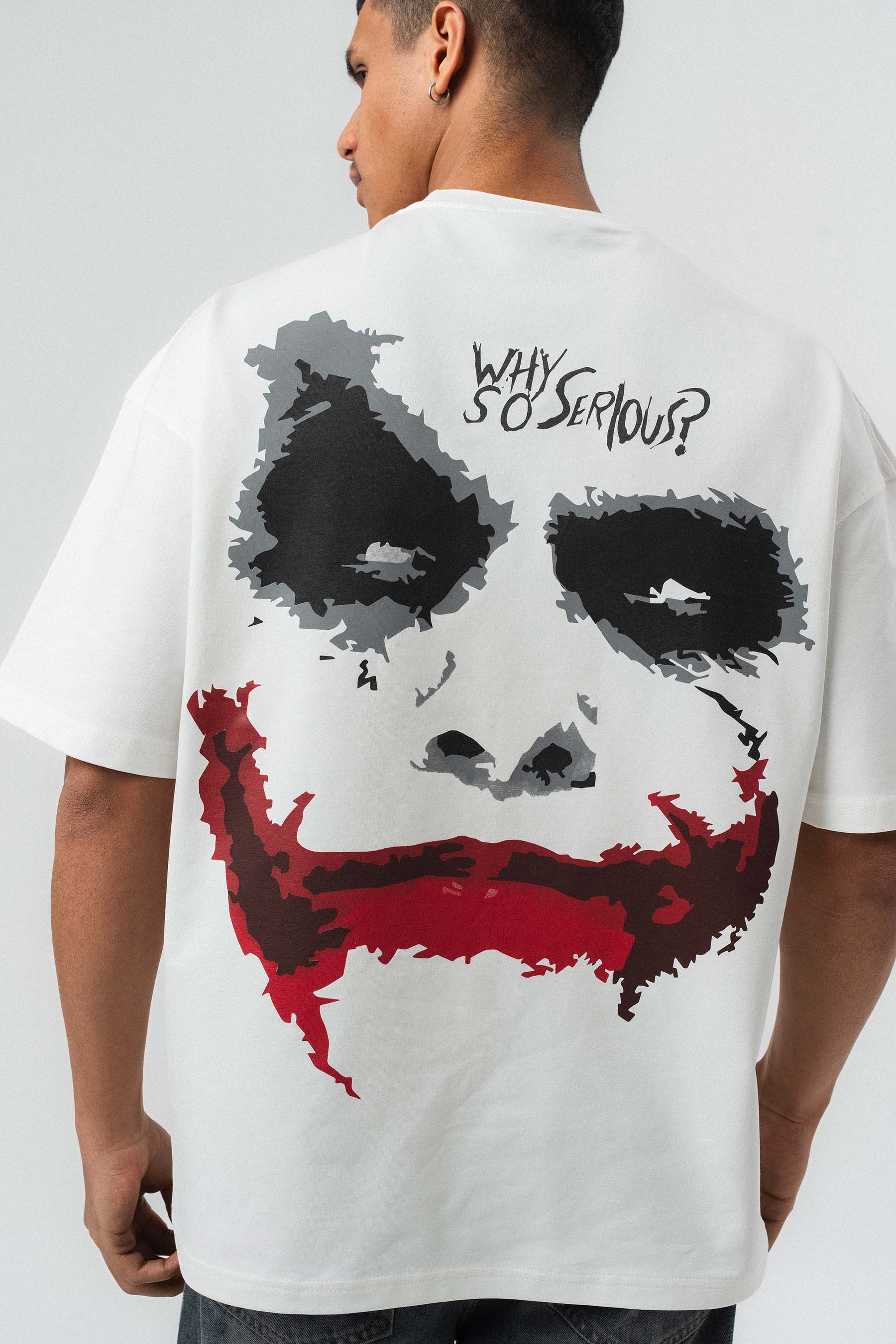 Why So Serious Nakışlı Beyaz Oversize Baskılı T-Shirt