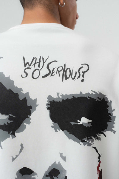 Why So Serious Nakışlı Beyaz Oversize Baskılı T-Shirt
