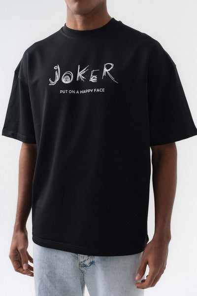 Joker Put On Happy Face Siyah Oversize Baskılı T-Shirt
