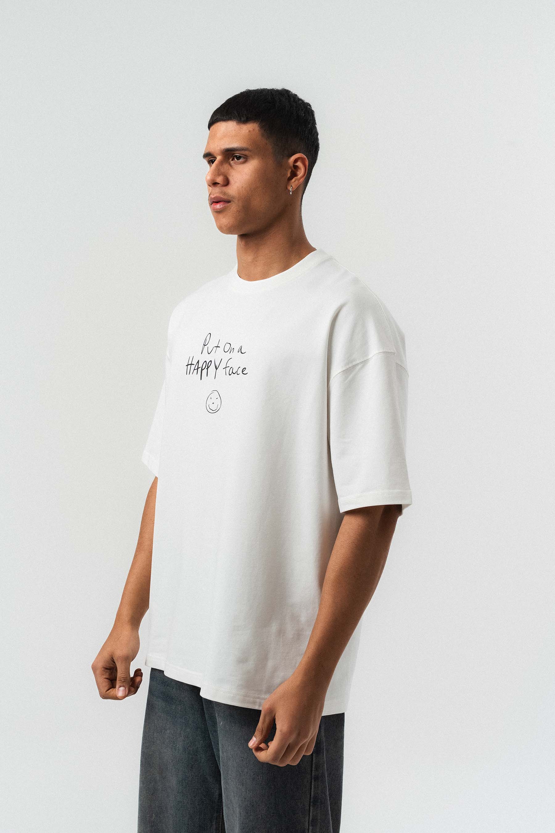 Joker Put On Happy Face Baskılı Beyaz Oversize Baskılı T-Shirt