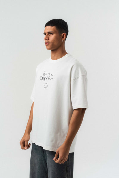 Joker Put On Happy Face Baskılı Beyaz Oversize Baskılı T-Shirt