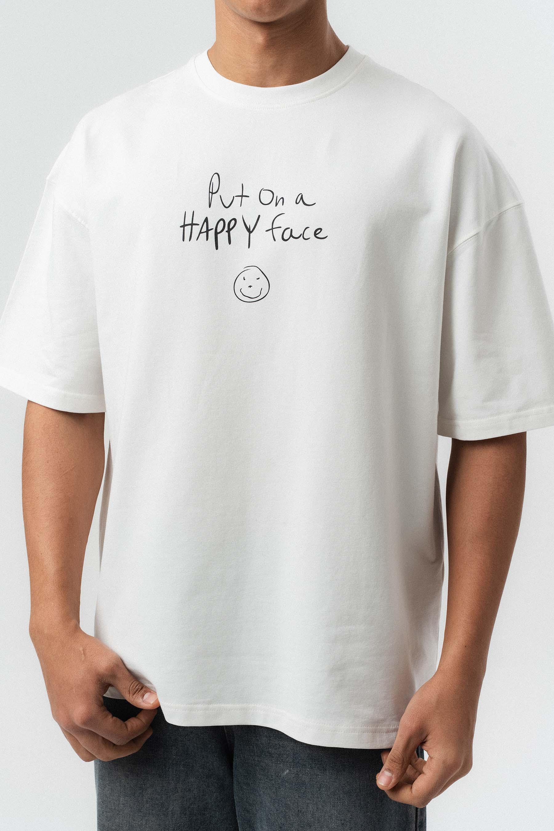 Joker Put On Happy Face Baskılı Beyaz Oversize Baskılı T-Shirt