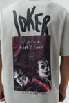 Joker Put On Happy Face Baskılı Gri Oversize Baskılı T-Shirt