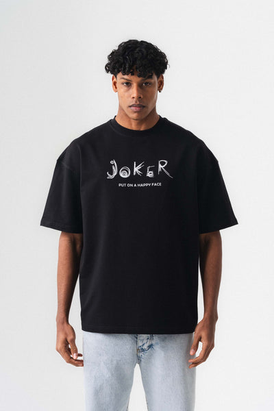 Joker Put On Happy Face Siyah Oversize Baskılı T-Shirt