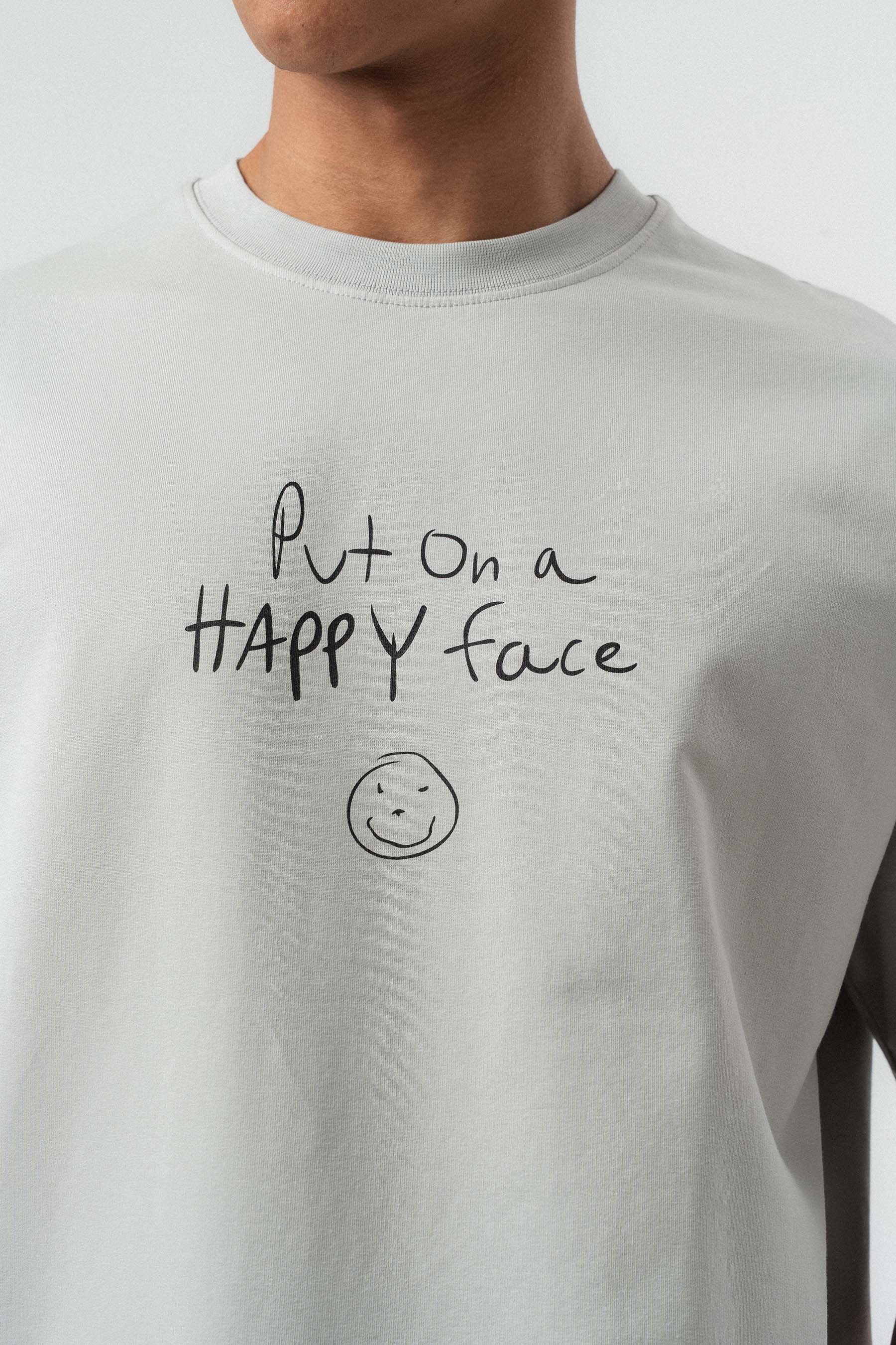 Joker Put On Happy Face Baskılı Gri Oversize Baskılı T-Shirt