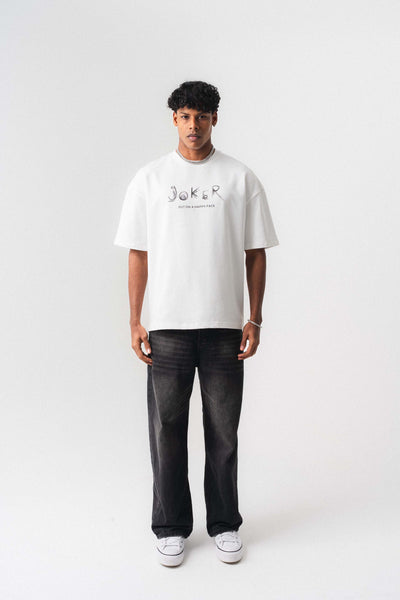Joker Put On Happy Face Beyaz Oversize Baskılı T-Shirt