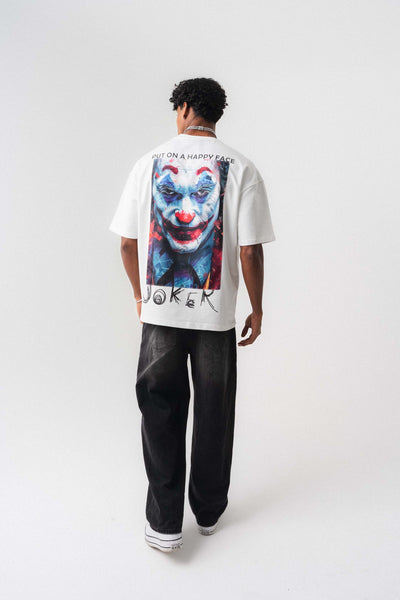 Joker Put On Happy Face Beyaz Oversize Baskılı T-Shirt