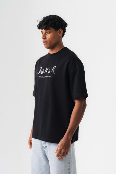 Joker Put On Happy Face Siyah Oversize Baskılı T-Shirt