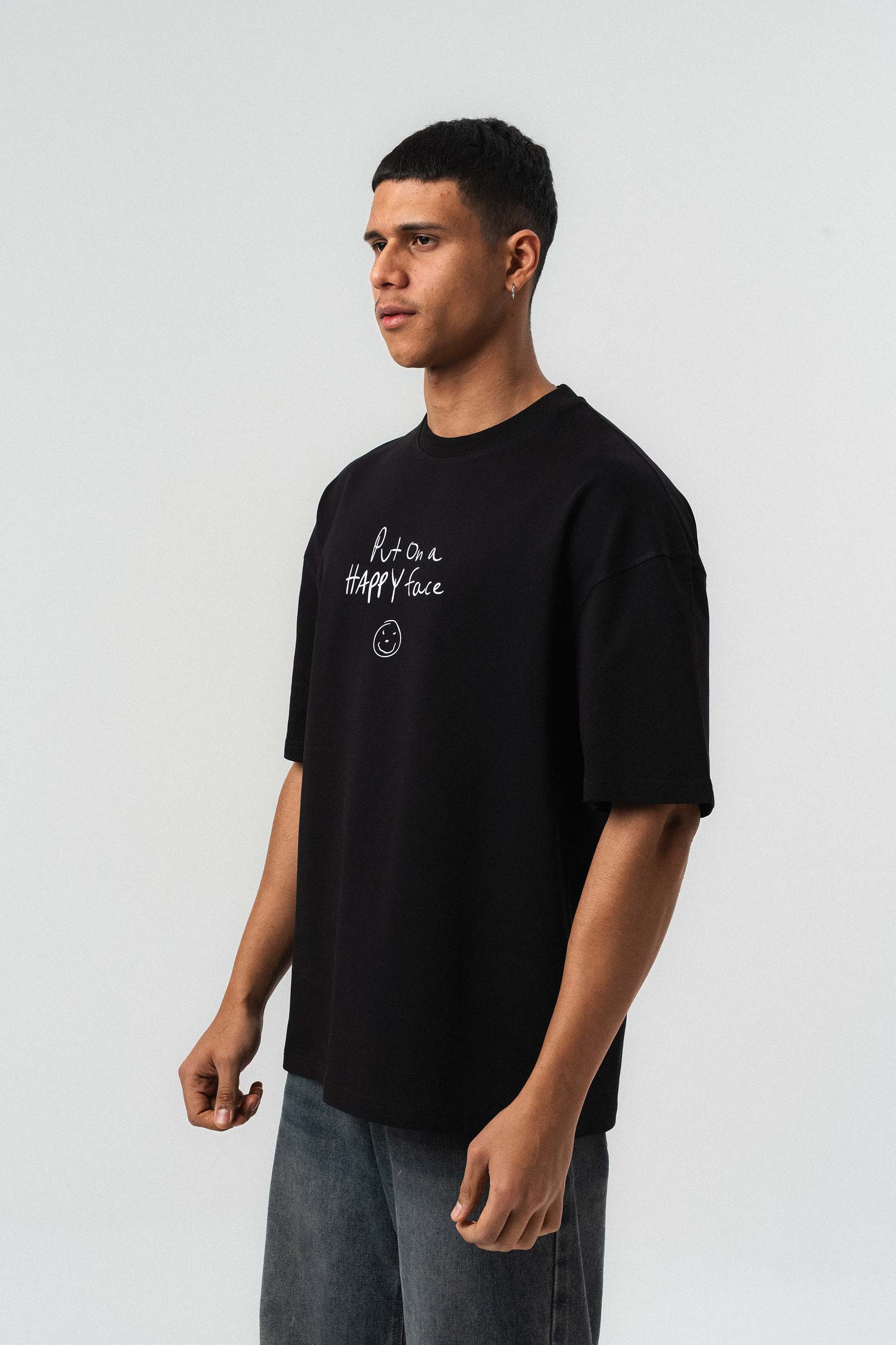 Joker Put On Happy Face Baskılı Siyah Oversize Baskılı T-Shirt
