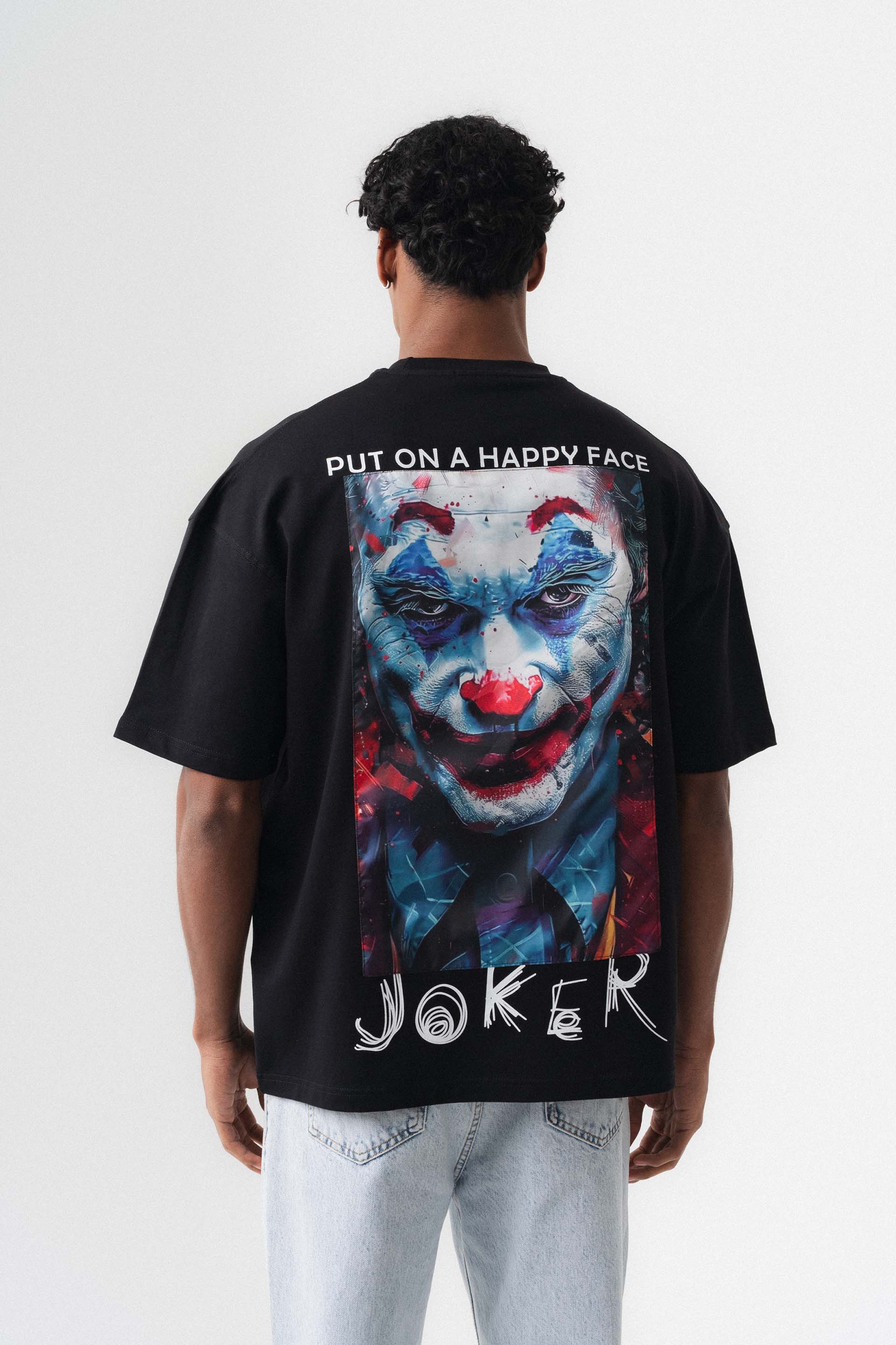 Joker Put On Happy Face Siyah Oversize Baskılı T-Shirt