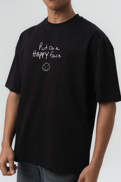 Joker Put On Happy Face Baskılı Siyah Oversize Baskılı T-Shirt